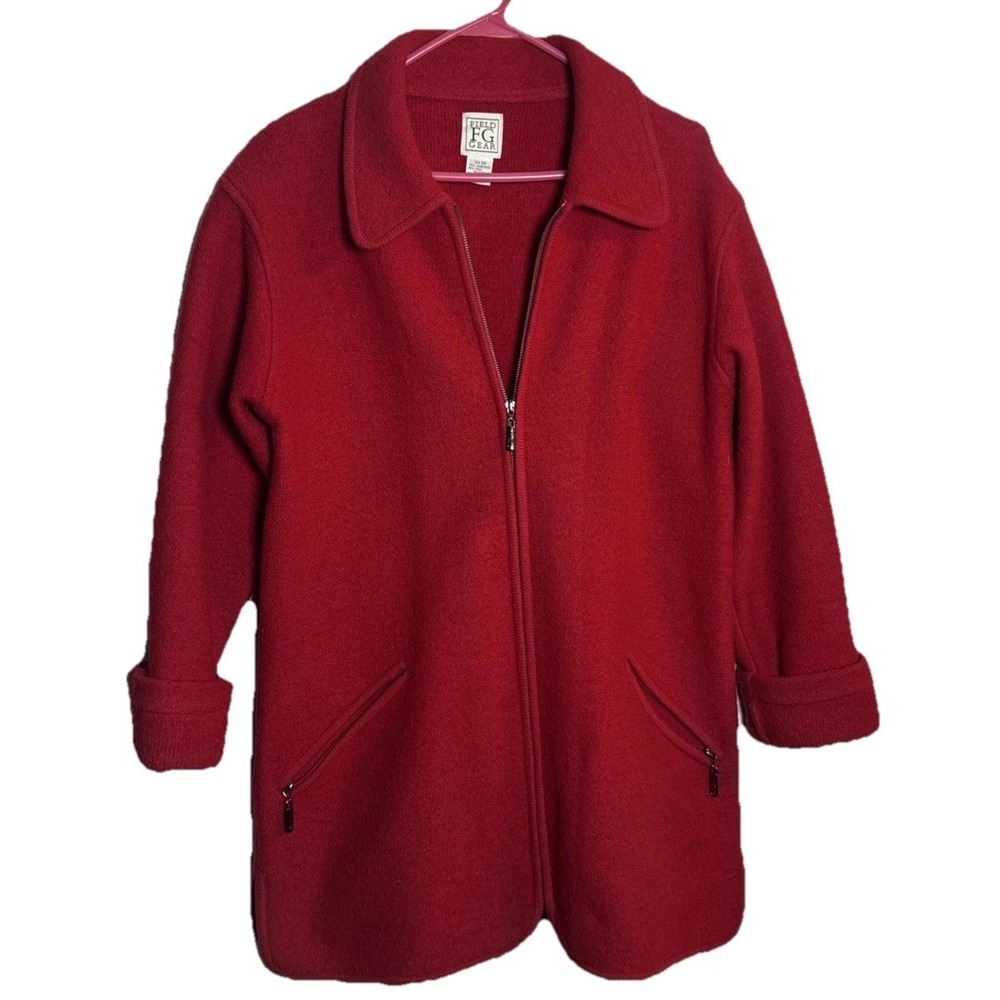 Vintage Field Gear Women's Red Wool Coat XS Lambswool Blend Zip Jacket Hong Kong